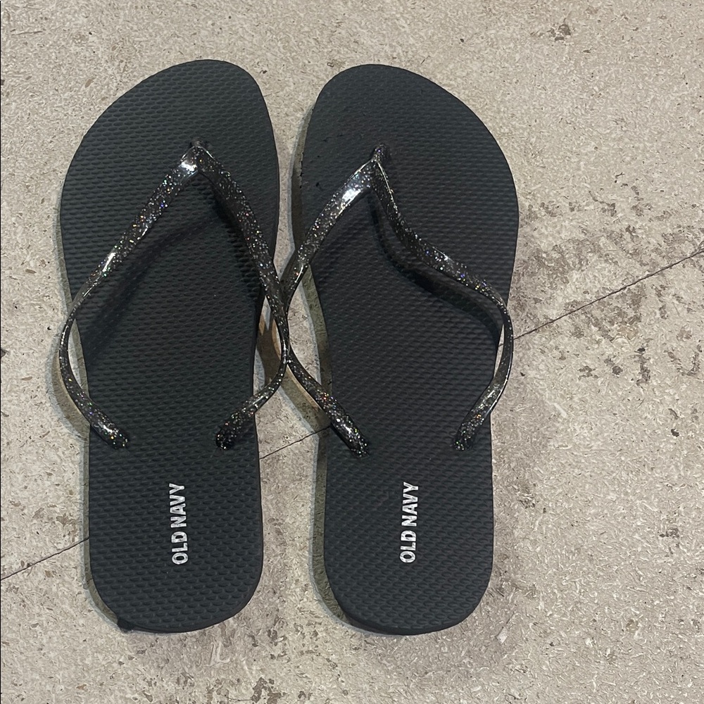 Old Navy Black Glitter Strap Flip Flops